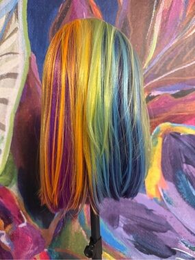 Vibrant Rainbow Synthetic Wig - Multicolor